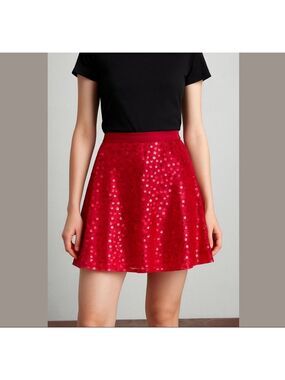 DKNY chiffon mini a-line skirt sequins red Sz 12 $295 Taylor Swift Eras Tour